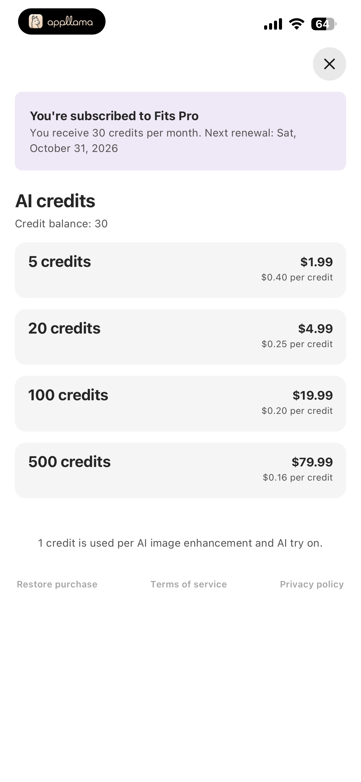 AI Credits Store
