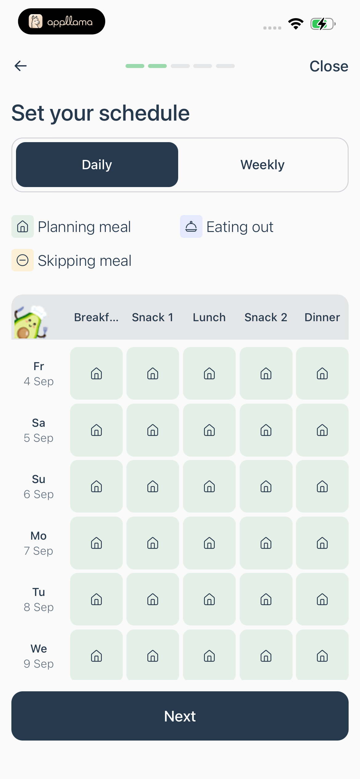 Meal Schedule Setup