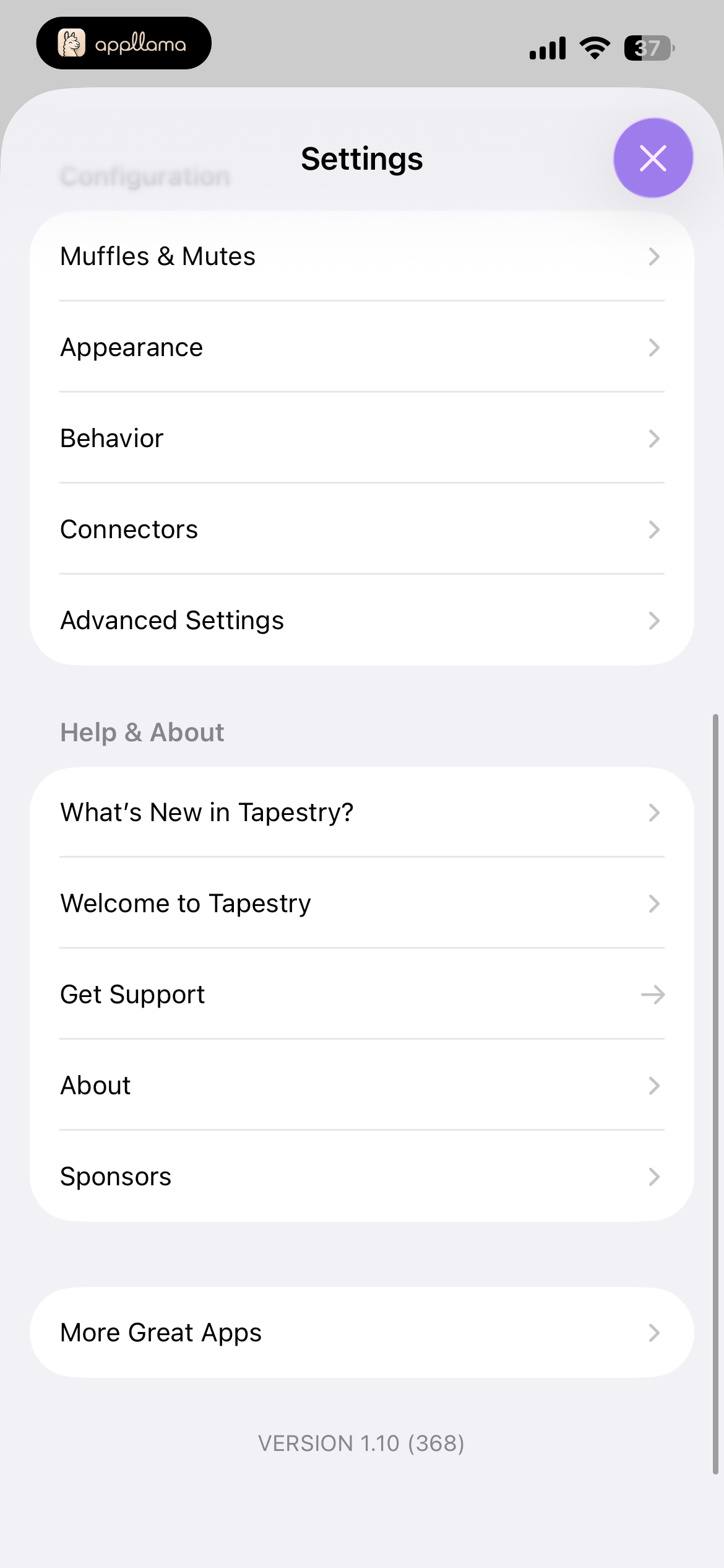 Settings Menu