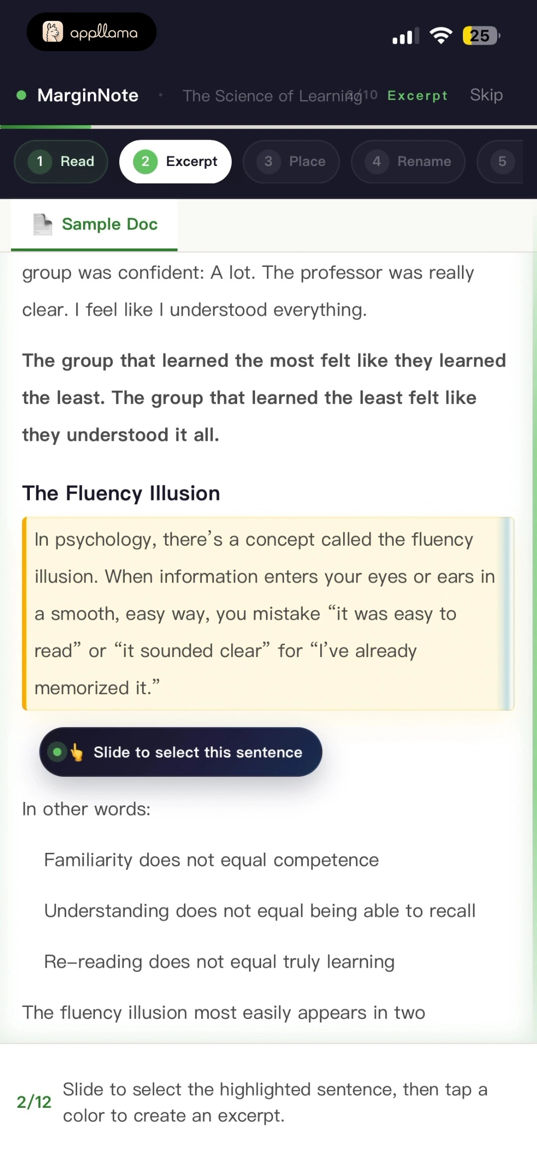 Excerpt Text Selection
