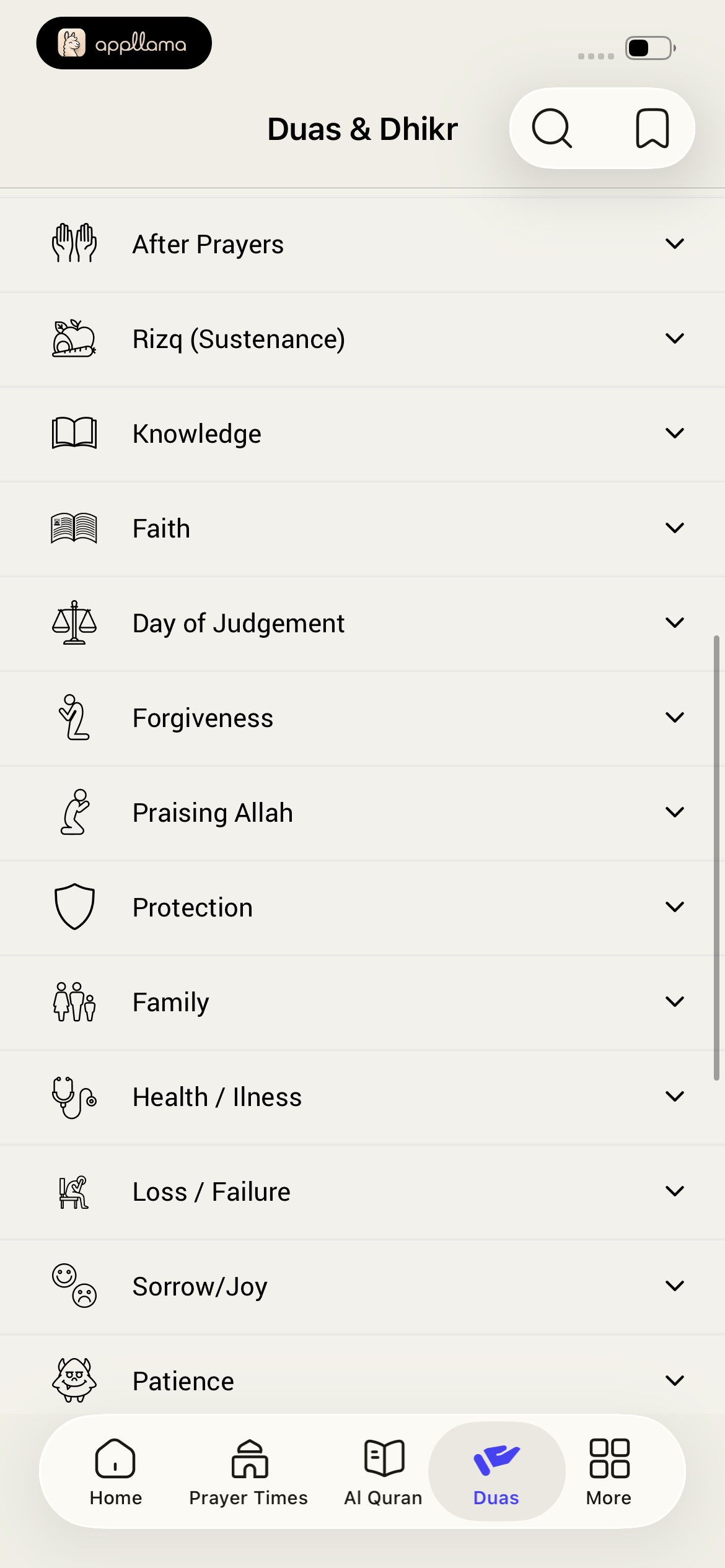 Duas & Dhikr Categories