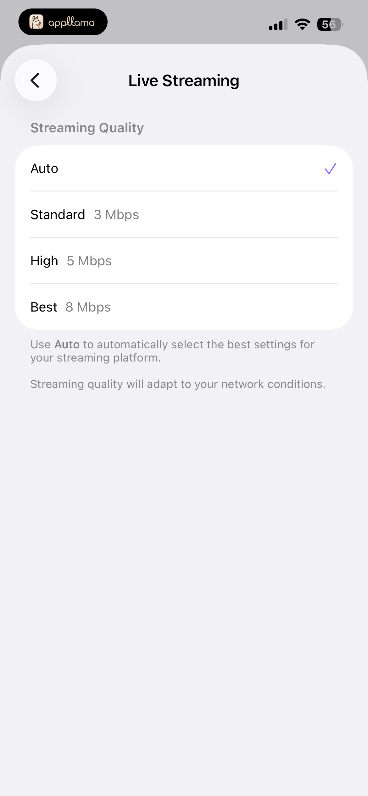 Live Streaming Settings