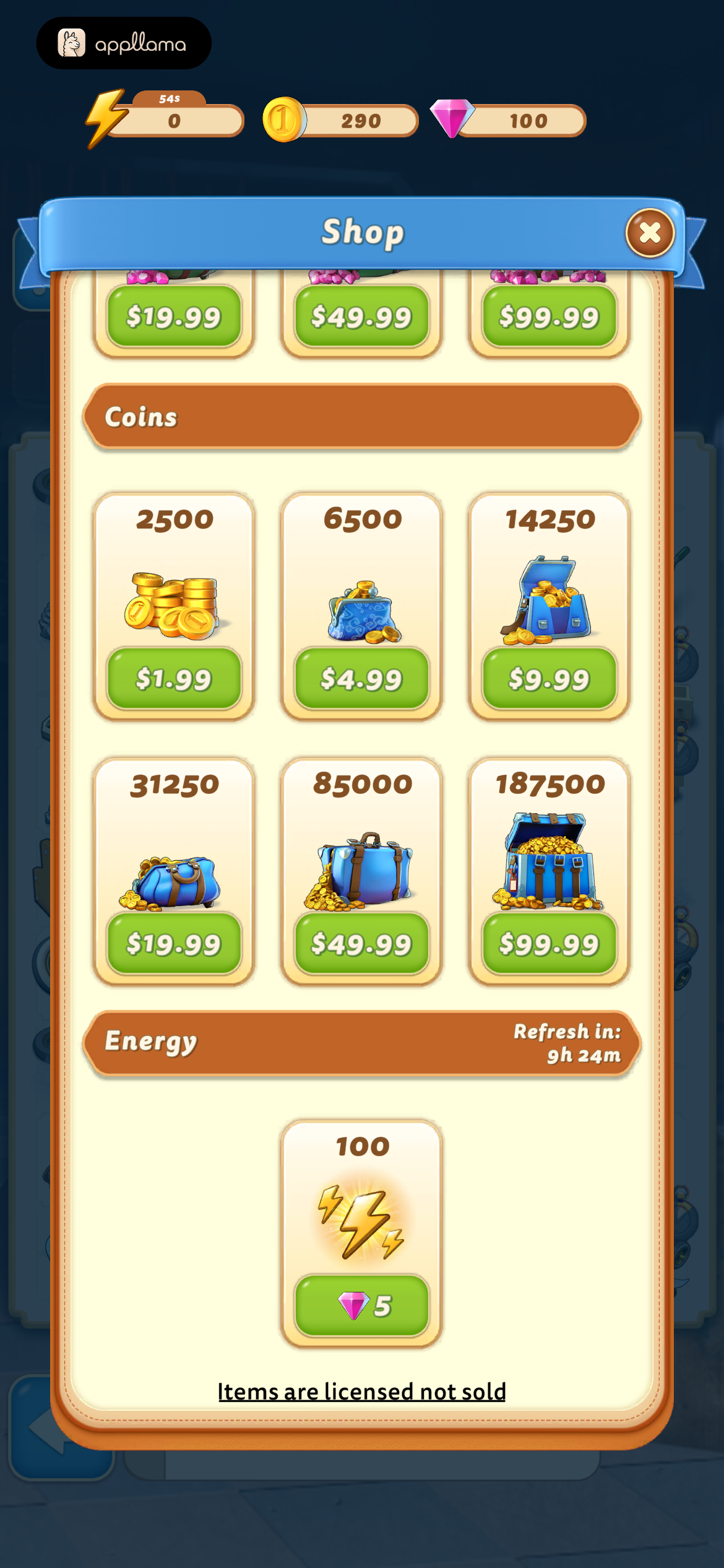 Shop - Coins and Energy