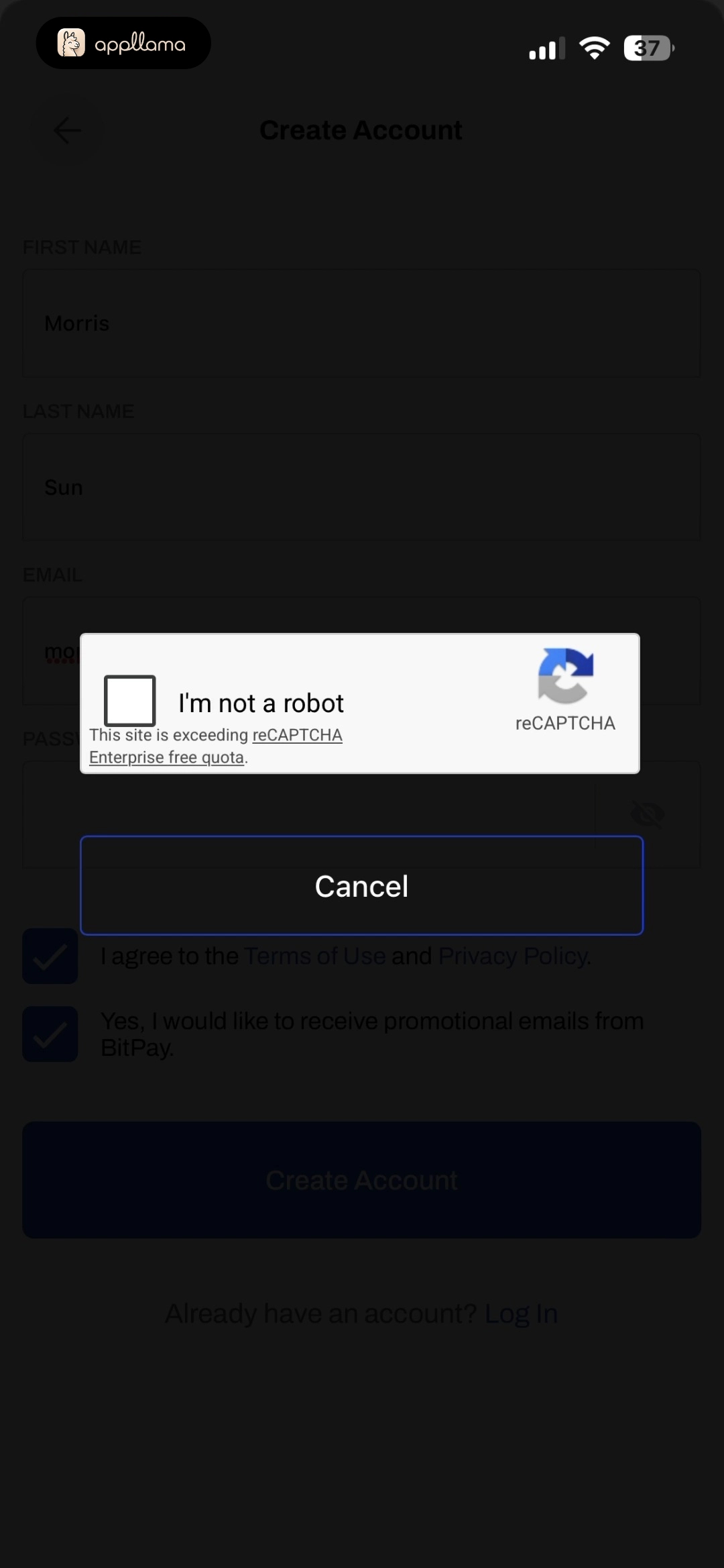Account CAPTCHA Check