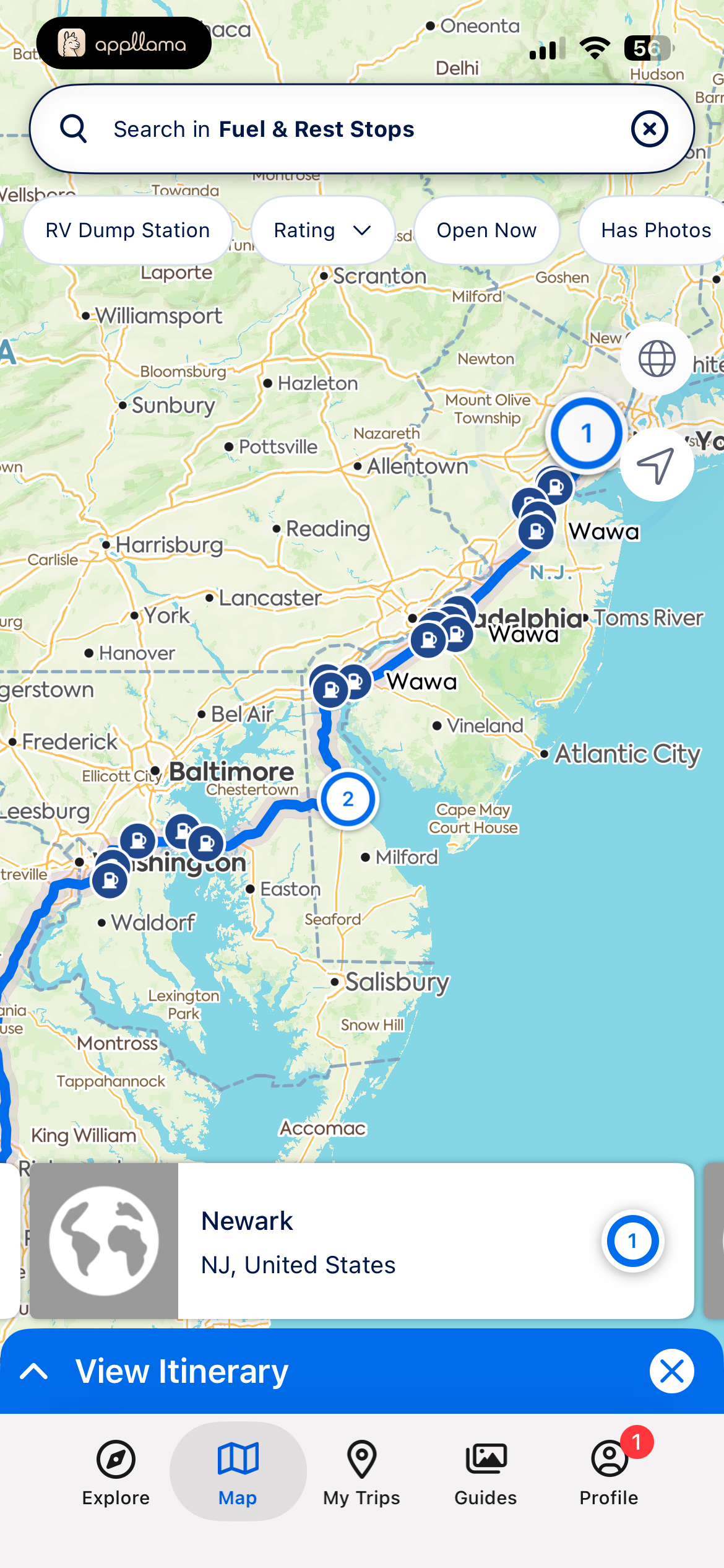 Saved Stops Map