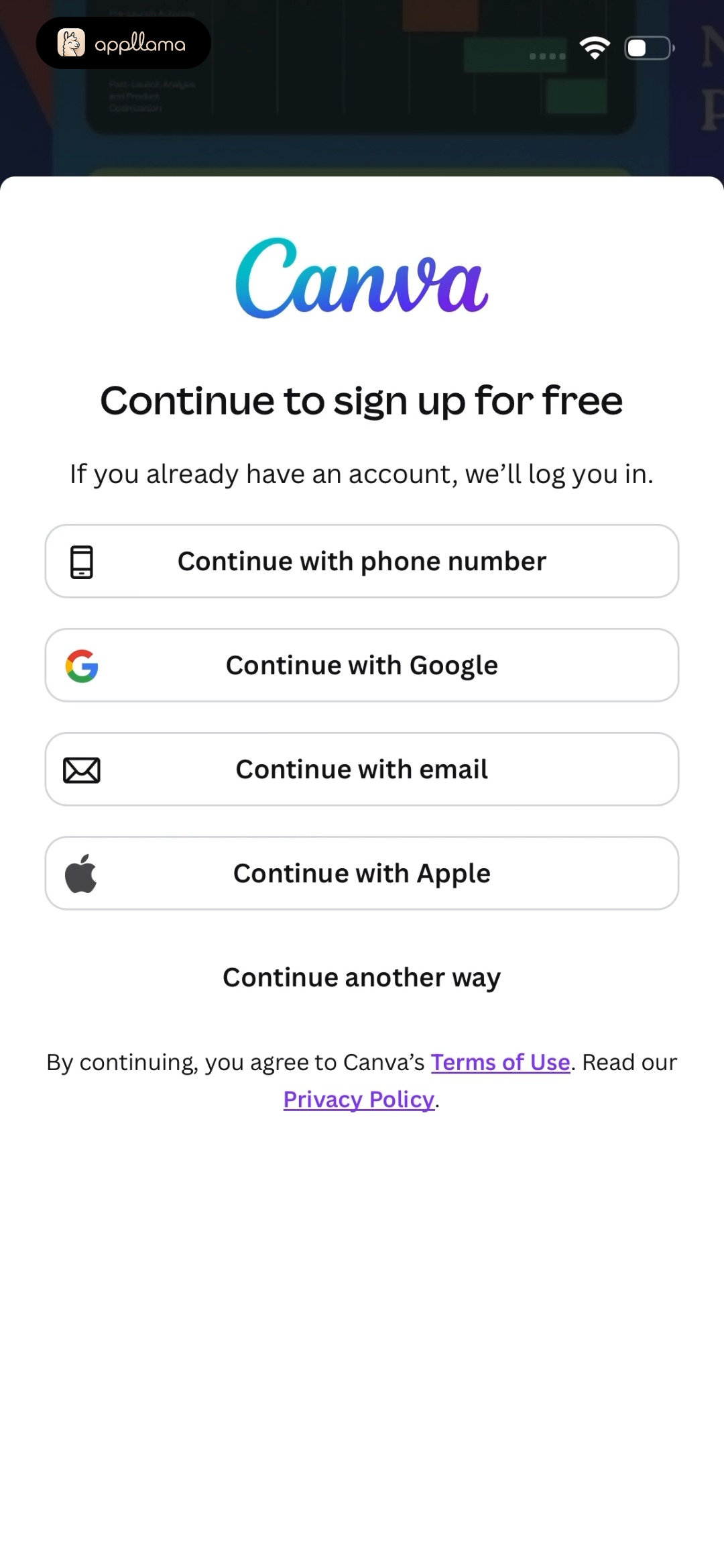 Sign Up Options