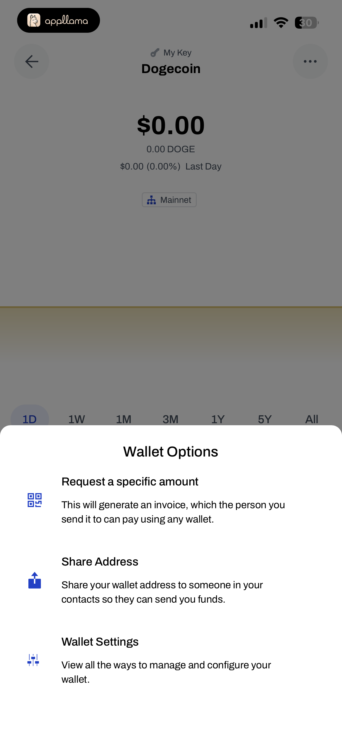 Wallet Options Sheet
