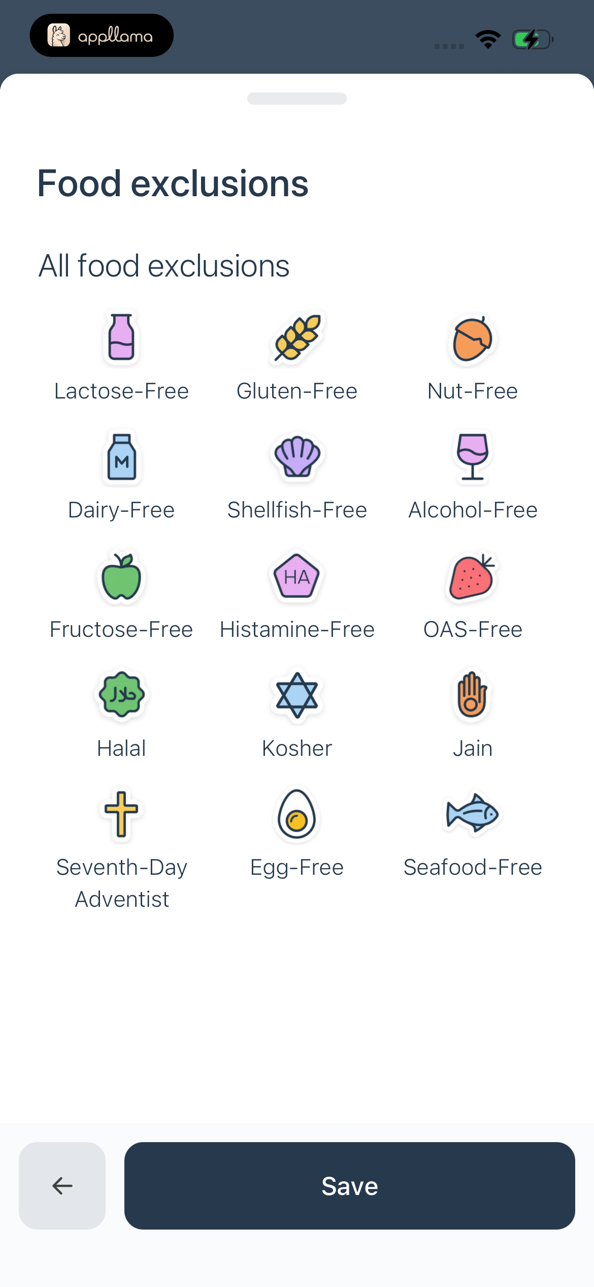 Food Exclusions Filter