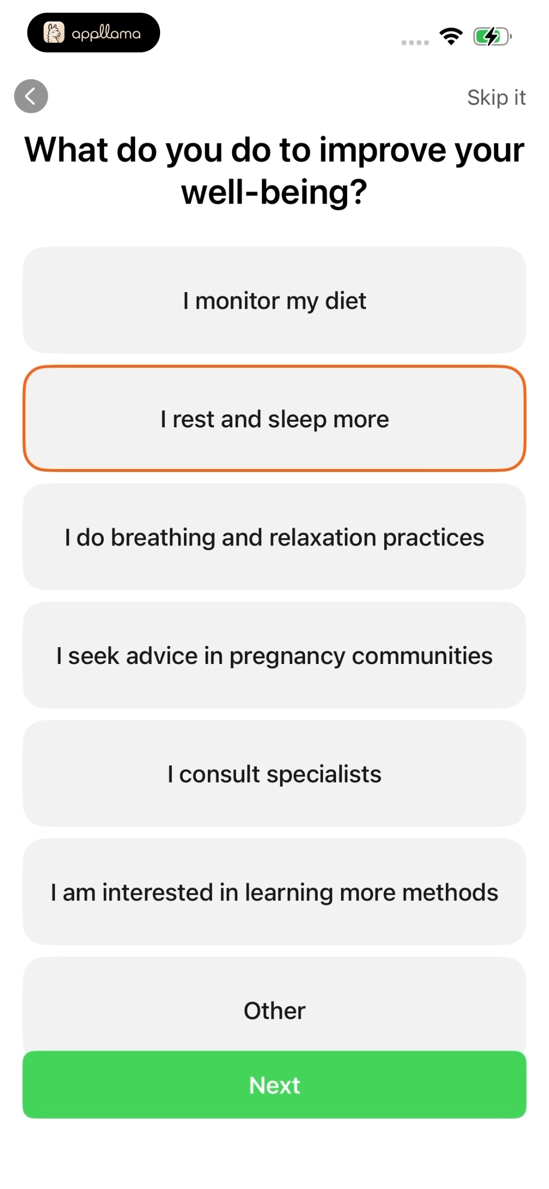 Well Being Habits Question