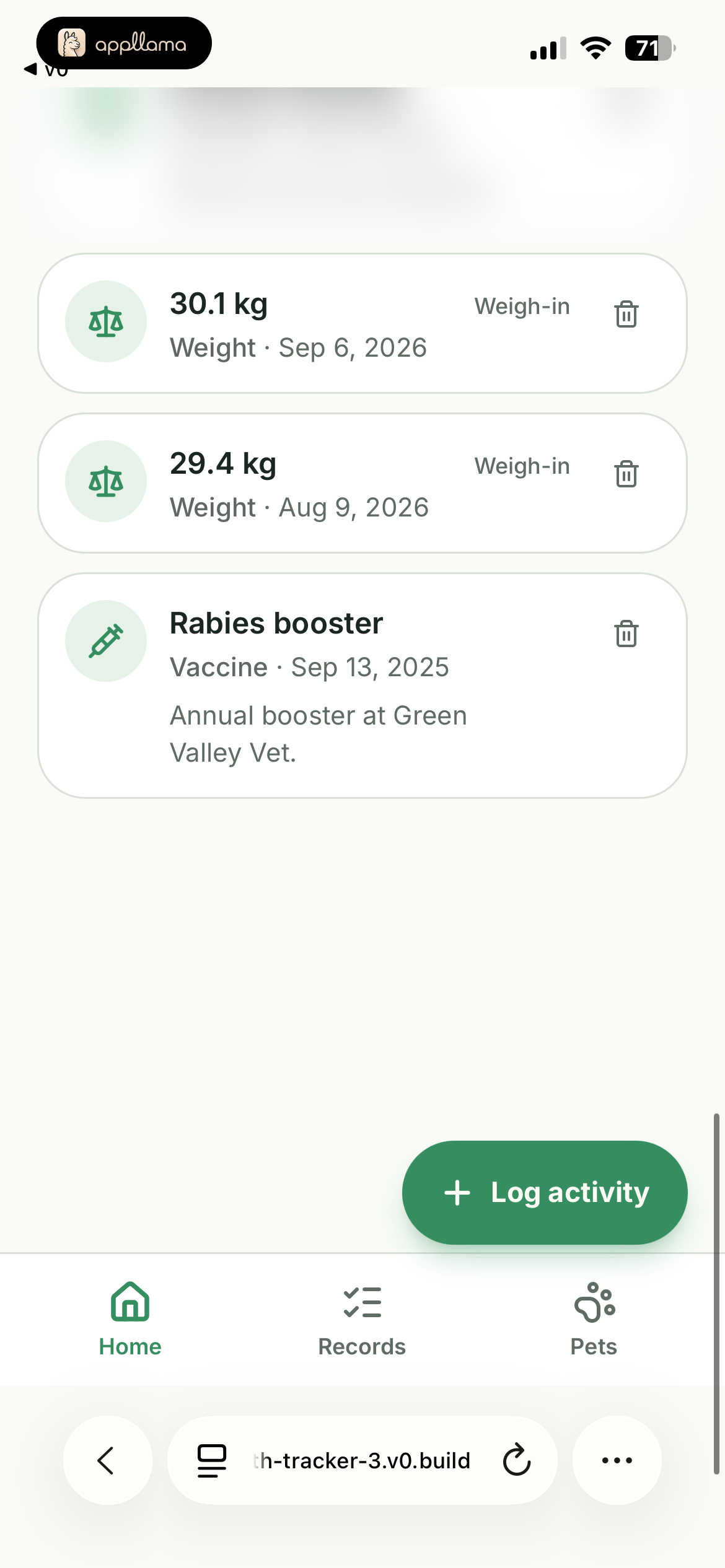 Recent Activity List