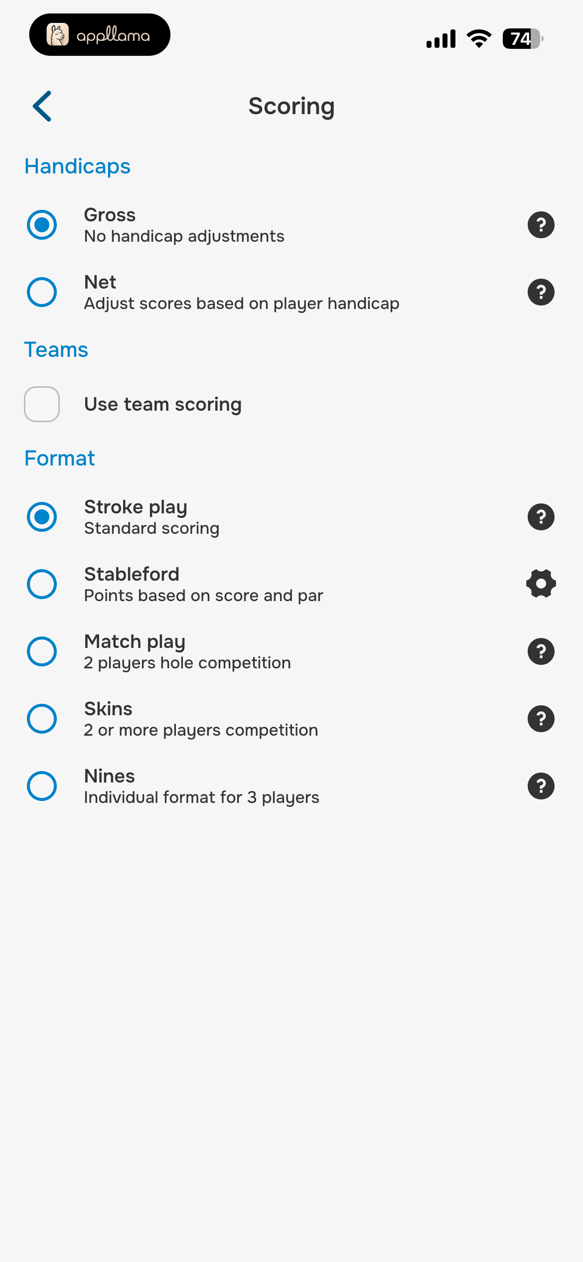 Scoring Settings