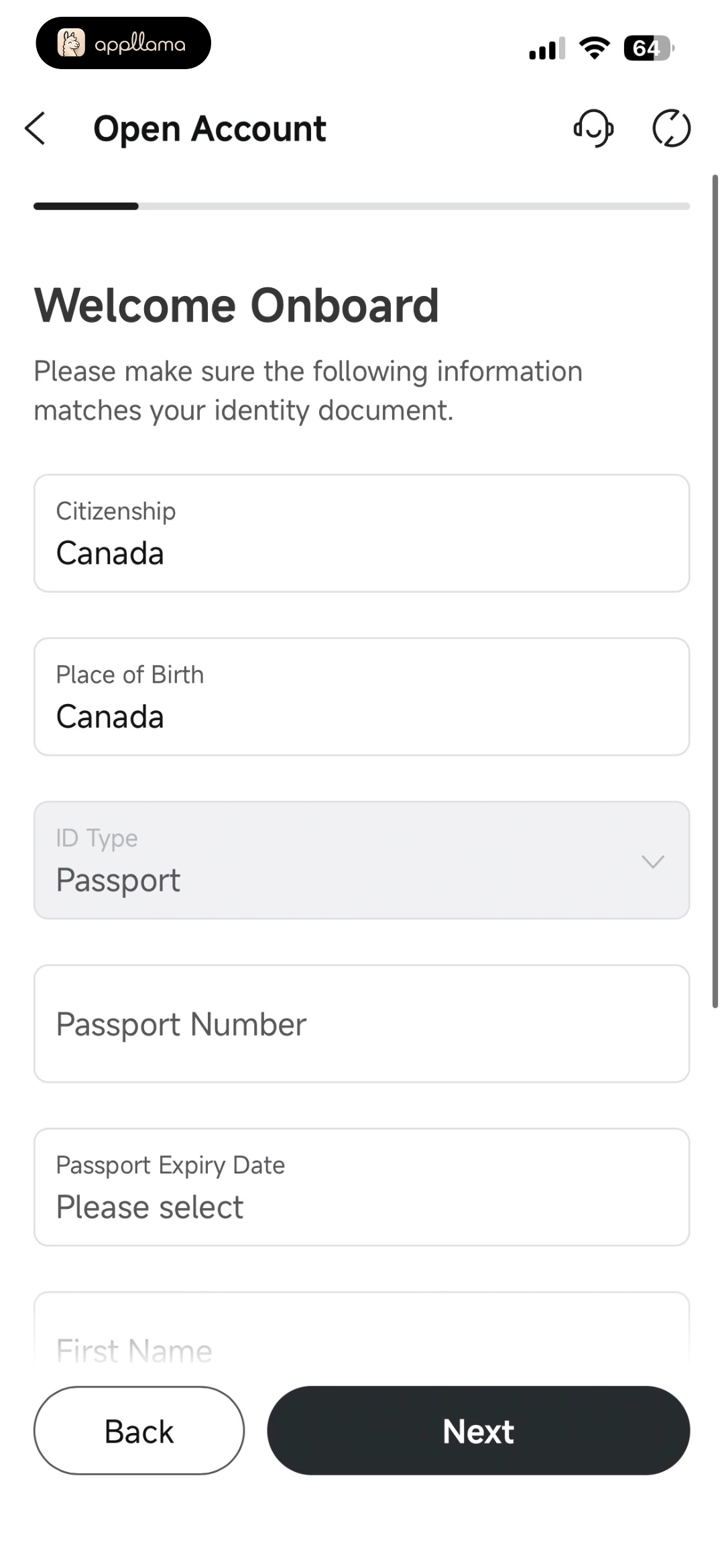 Identity Form Progress
