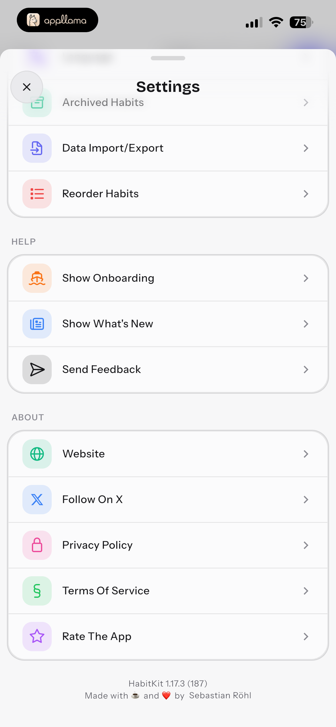 Settings More